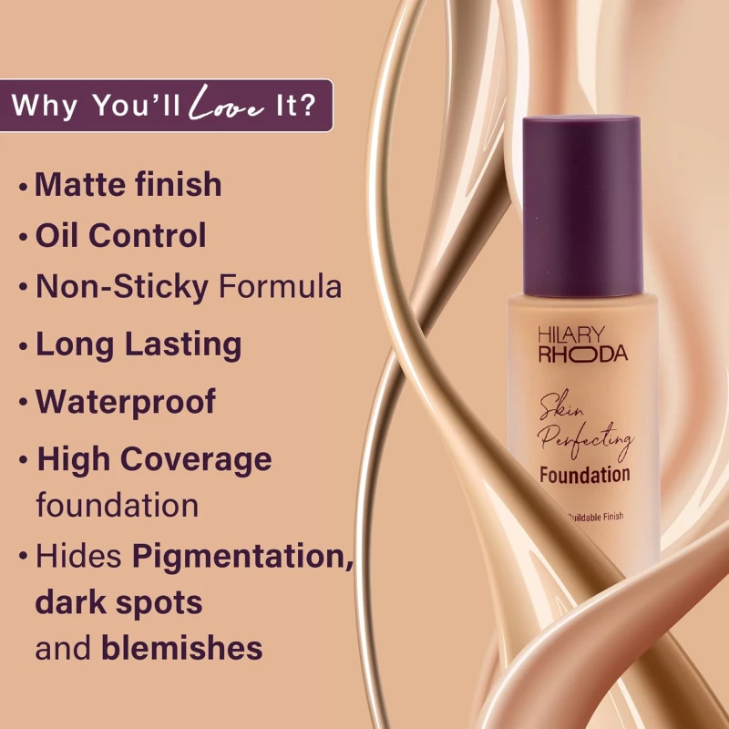 Hilary Rhoda Skin Perfecting Foundation | With SPF 15 | Super Matte Finish | Full Coverage | Oil-Control & Paraben-Free | 6 Shades | Conceals Fine Lines & Blemishes | 30g (Warm Almond| Shade 06) - Thumbnail 5